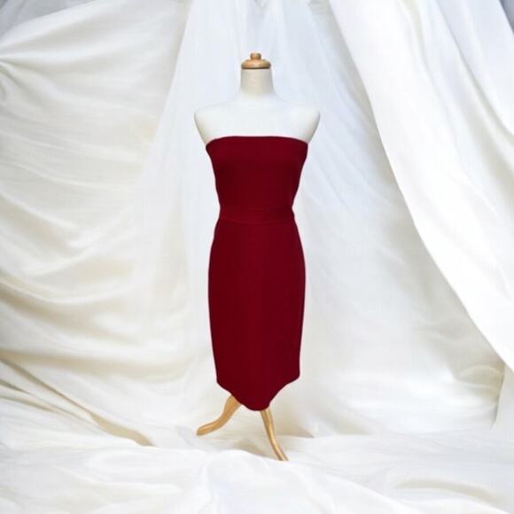 J. Crew Dress Sz 10 Red Wool Strapless Midi Zip up Classic Preppy Careerwear - Picture 1 of 11
